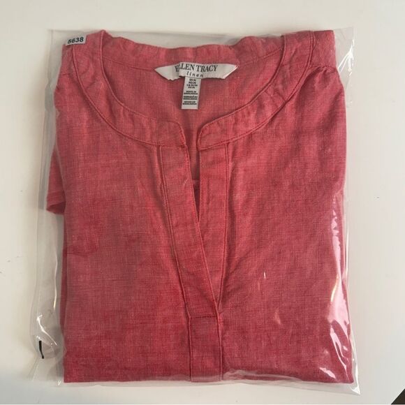 Ellen Tracy Red Linen Tunic Top M - Picture 9 of 9